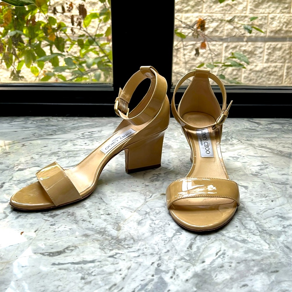 Jimmy Choo Patent Leather Ankle Strap Heels, 38.5